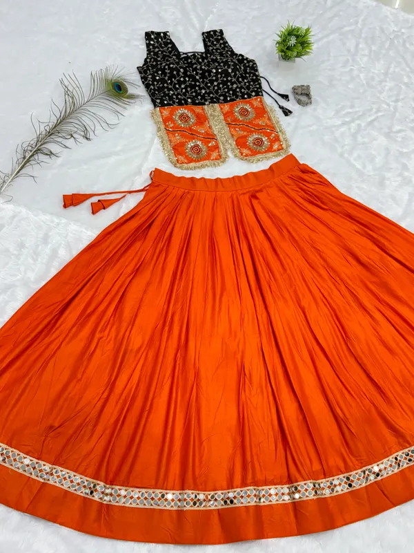 Orange_Pure_Cotton_Embroidered_Flared_Lehenga_Choli_For_Women