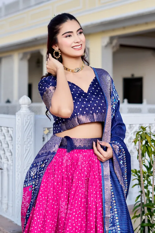 Pink_Tasar_Silk_Printed_Flared_Lehenga_Choli_For_Women