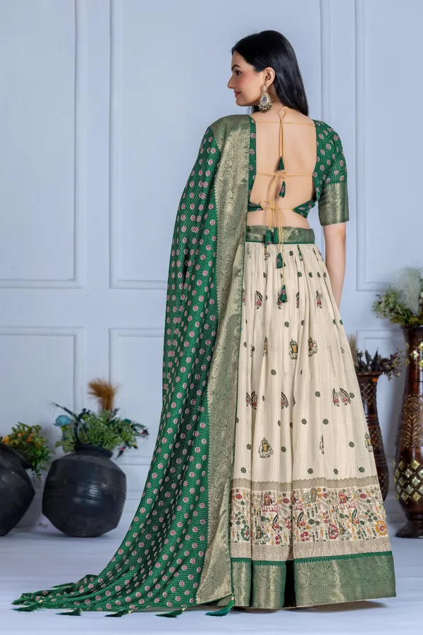 Green_Tasar_Silk_Flared_Lehenga_Choli_For_Women