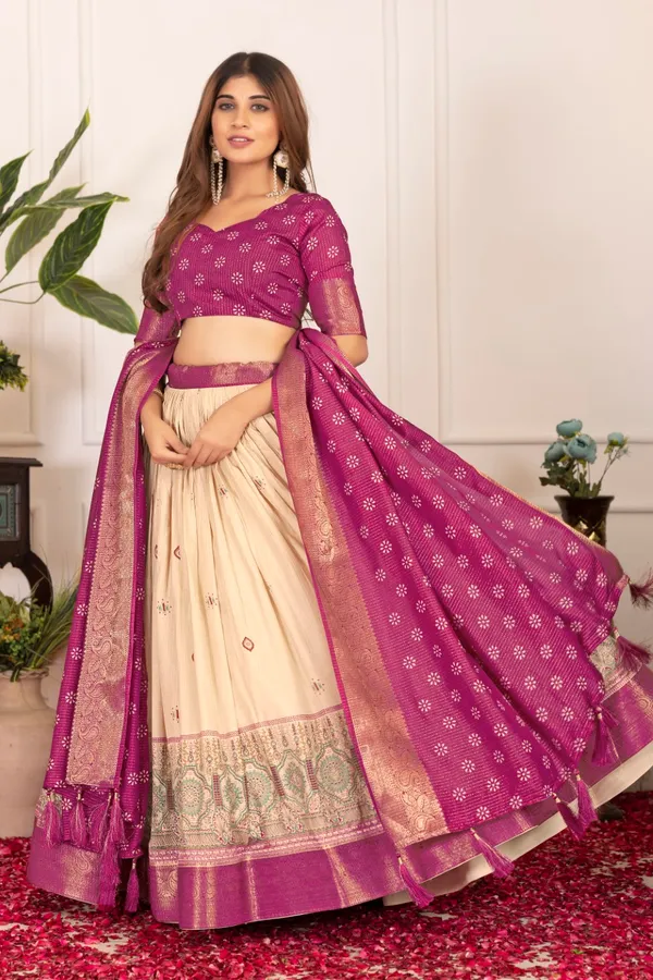 Pink_Tasar_Silk_Printed_Flared_Lehenga_Choli_For_Women