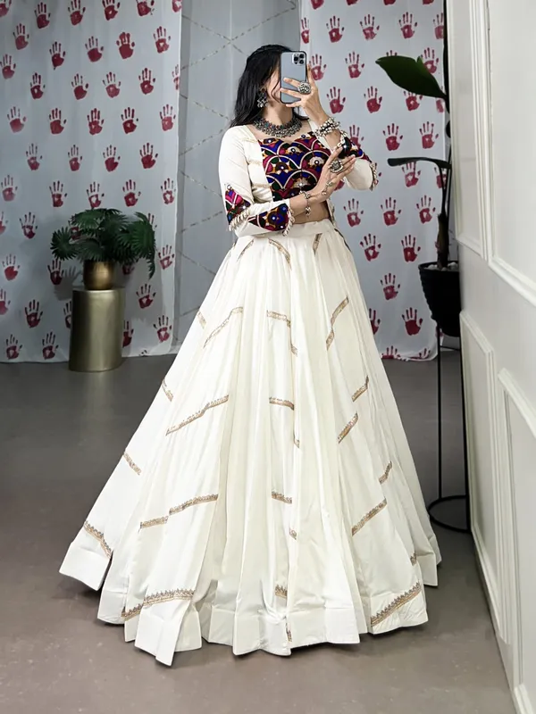 White_Tasar_Silk_Embellished_Flared_Lehenga_Choli_For_Women