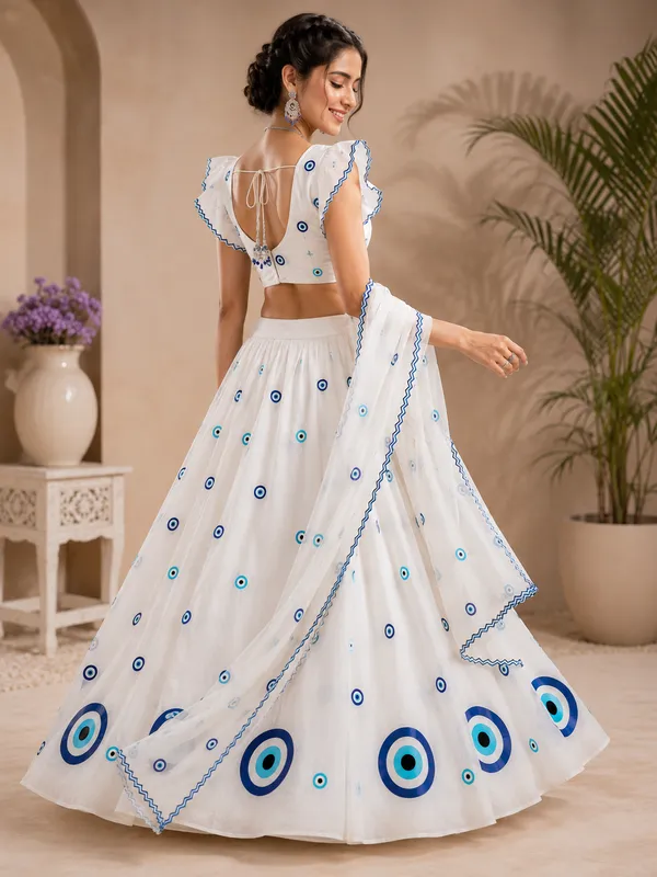 White_Pure_Cotton_Printed_Flared_Lehenga_Choli_For_Women