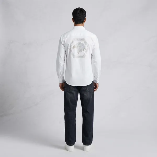 White_Rhinestone_Logo_Embellished_Relaxed_Fit_Shirt_For_Men