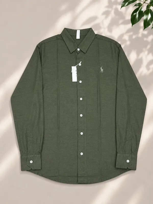Olive_Green_Cotton_Regular_Fit_Full_Sleeve_Casual_Shirt_For_Men