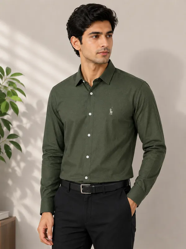 Olive_Green_Cotton_Regular_Fit_Full_Sleeve_Casual_Shirt_For_Men