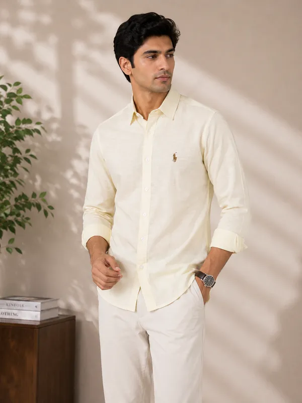Cream_Cotton_Slim_Fit_Casual_Shirt_For_Men