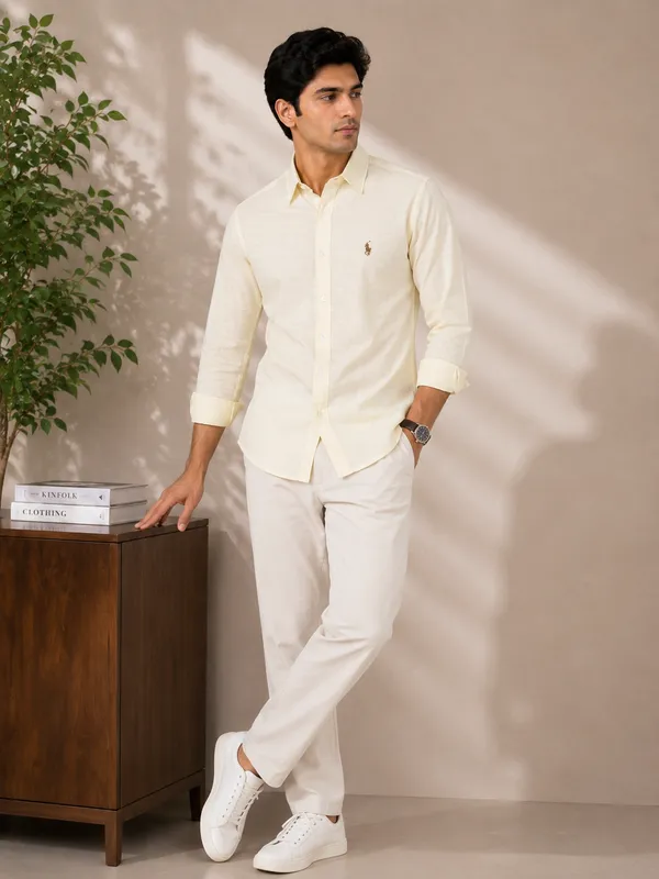 Cream_Cotton_Slim_Fit_Casual_Shirt_For_Men