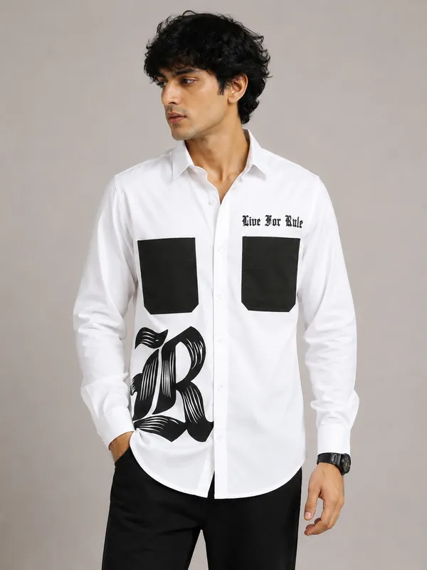 White_Cotton_Full_Sleeve_Graphic_Print_Shirt_For_Men