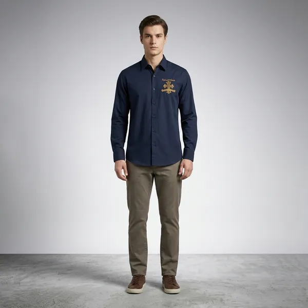 Navy_Blue_Embroidered_Long_Sleeve_Shirt_For_Men