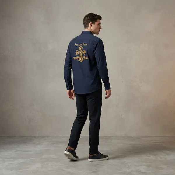 Navy_Blue_Embroidered_Long_Sleeve_Shirt_For_Men
