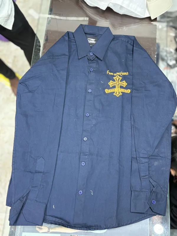 Navy_Blue_Embroidered_Long_Sleeve_Shirt_For_Men