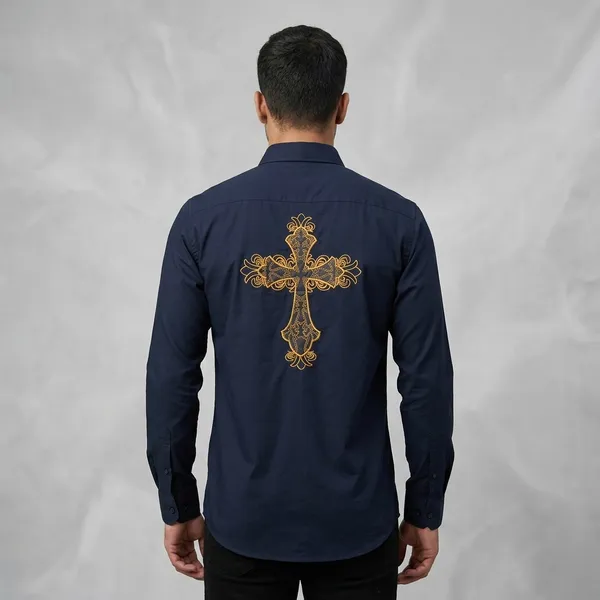 Navy_Blue_Embroidered_Cross_Regular_Fit_Shirt_For_Men