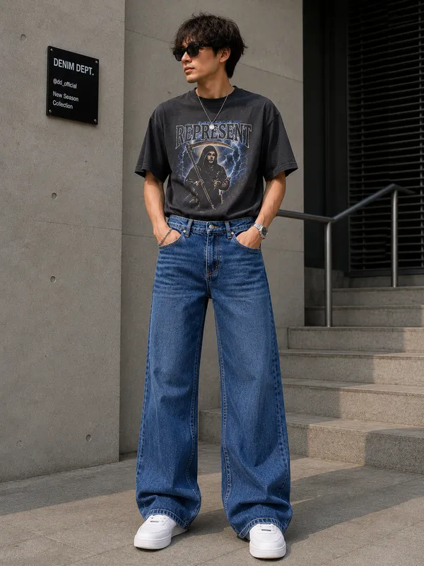 Dark_Blue_Denim_Flared_Jeans_For_Men