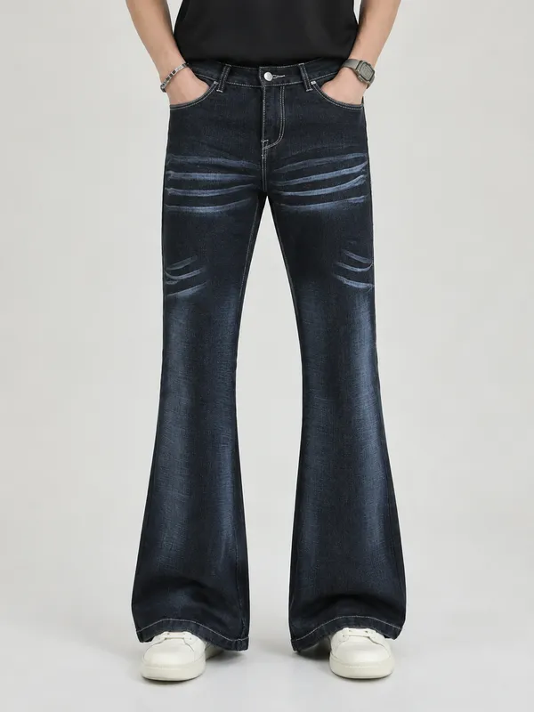 Dark_Blue_Denim_Distressed_Flared_Jeans_For_Men