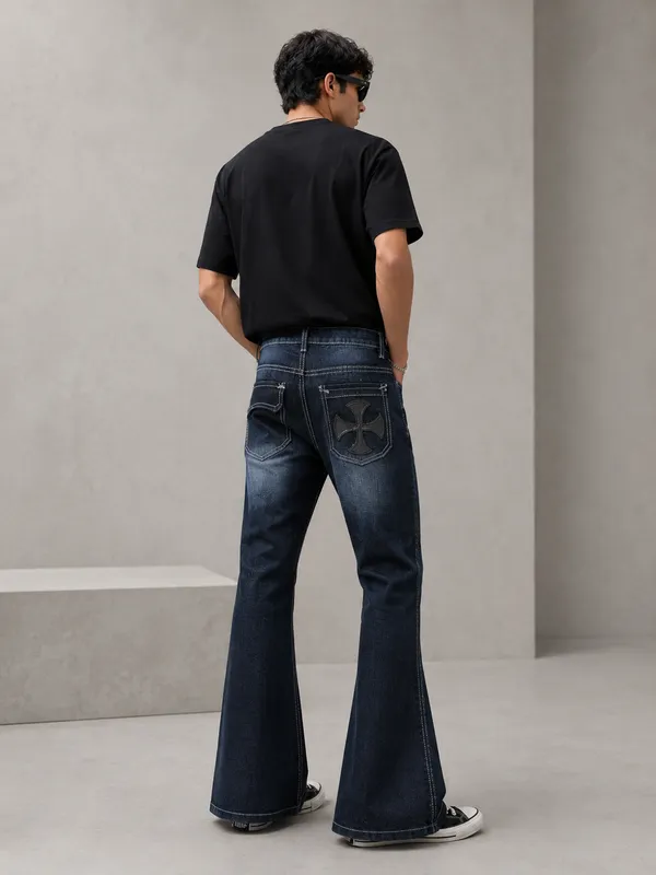 Dark_Blue_Denim_Distressed_Flared_Jeans_For_Men