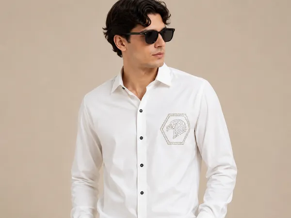 White_Full_Sleeve_Embellished__Formal_Shirt_For_Men