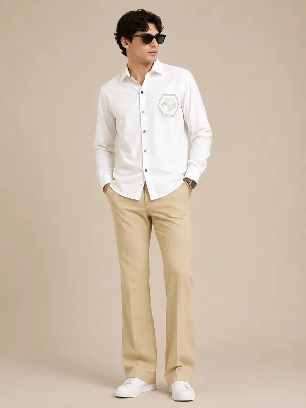 White_Full_Sleeve_Embellished__Formal_Shirt_For_Men