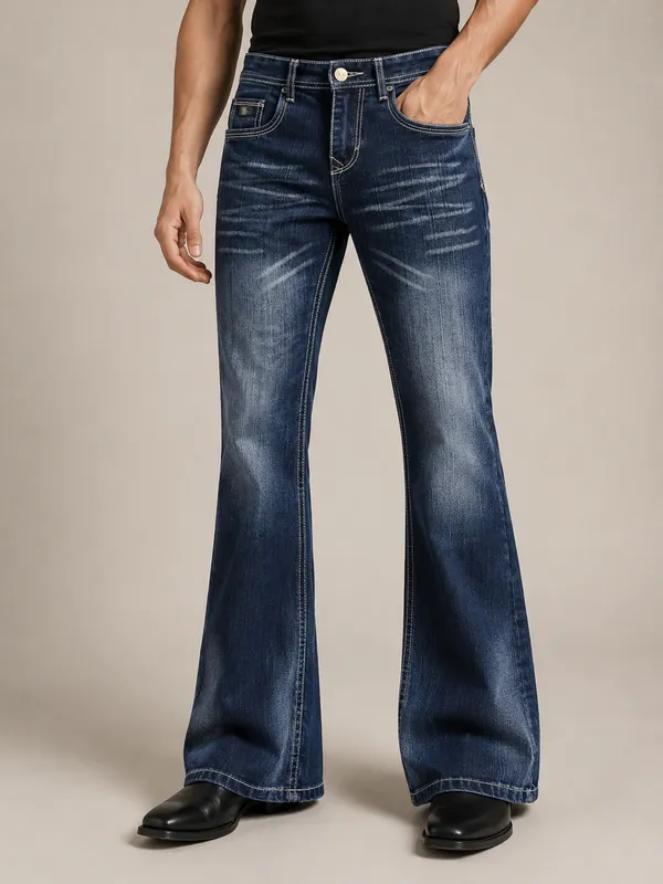 Blue_Denim_Distressed_Boot_Cut_Jeans_For_Men