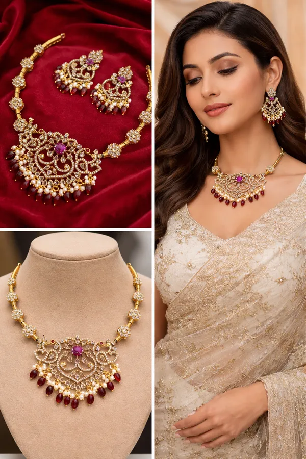 Purple_And_Red_Alloy_American_Diamond_Ruby_Drop_Necklace_Set_For_Women
