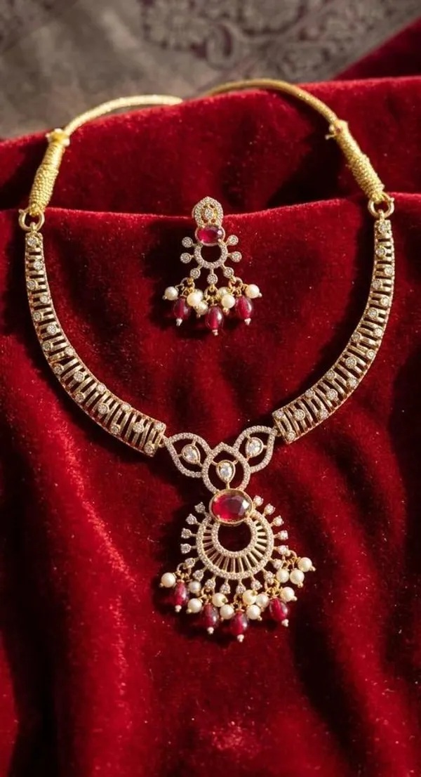 Golden_And_Red_Alloy_Gold_Plated_Ruby_Pearl_Pendant_Necklace_Set_For_Women