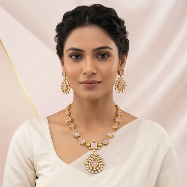 Pink_And_Golden_Alloy_Pearl_Stone_Necklace_Set_For_Women