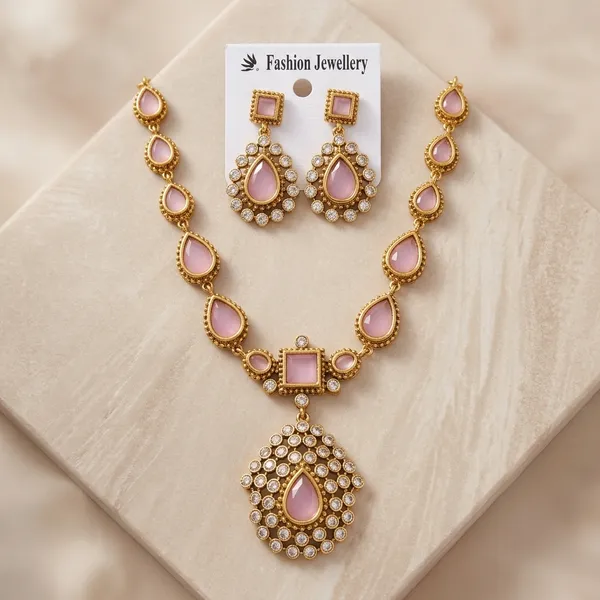 Pink_And_Golden_Alloy_Pearl_Stone_Necklace_Set_For_Women