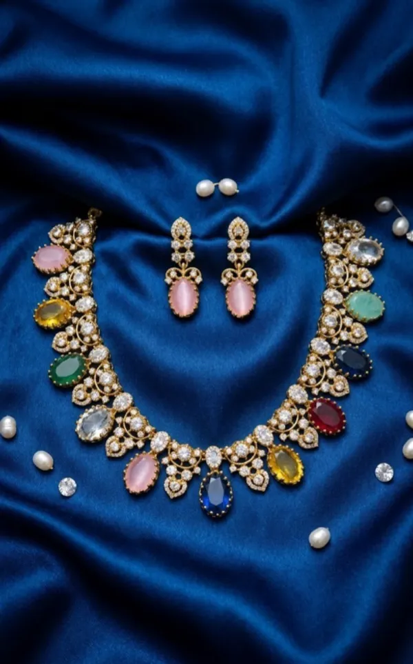 Multicolor_Alloy_Gemstone_Necklace_Set_For_Women