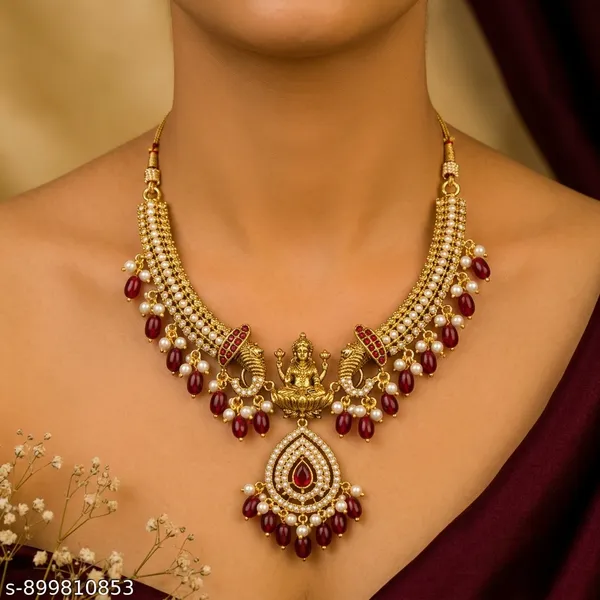 Golden_And_Red_Alloy_Goddess_Lakshmi_Kemp_Stone_Necklace_Set_For_Women