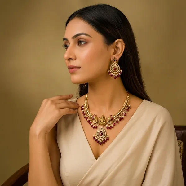Golden_And_Red_Alloy_Goddess_Lakshmi_Kemp_Stone_Necklace_Set_For_Women