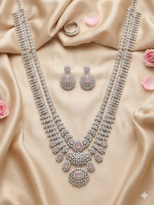 White_Alloy_Floral_Cluster_Necklace_Set_For_Women