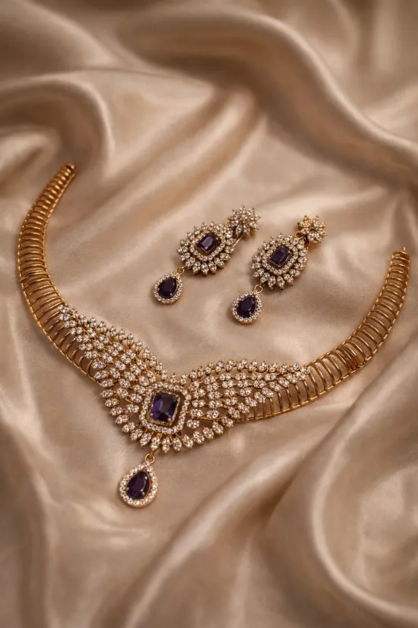Purple_And_Golden_Alloy_Kundan_Stone_Choker_Necklace_Set_For_Women