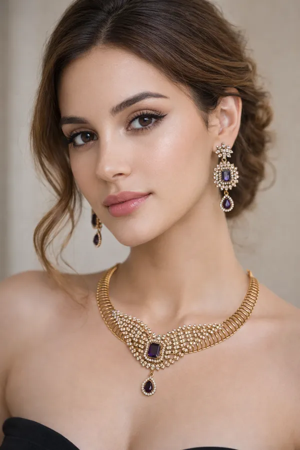 Purple_And_Golden_Alloy_Kundan_Stone_Choker_Necklace_Set_For_Women
