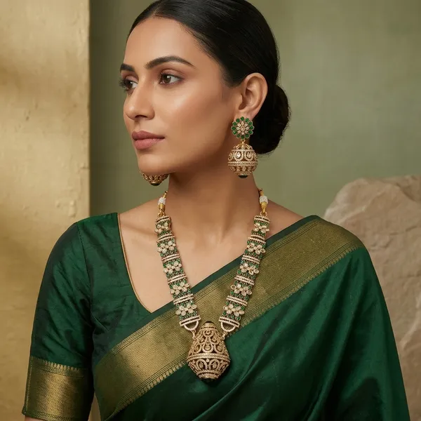 Green_Golden_Alloy_Antique_Traditional_Necklace_Set_For_Women