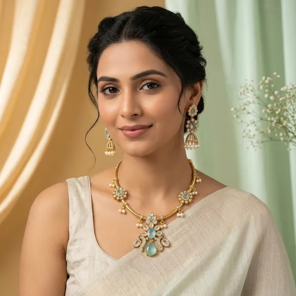 Mint_Green_Golden_Alloy_Pearl_Necklace_Set_For_Women