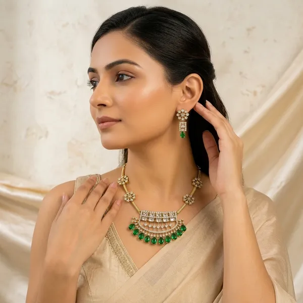 Green_And_White_Alloy_Kundan_Stone_Necklace_Set_For_Women