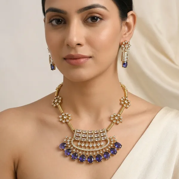 Blue_And_White_Alloy_Gold_Plated_Kundan_Stone_Necklace_Set_For_Women