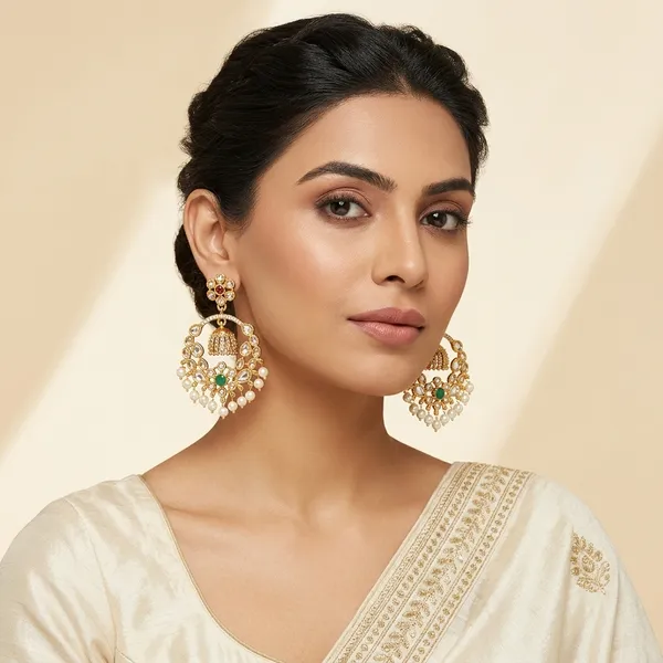 White_And_Golden_Alloy_Kundan_Chandbali_Jhumka_Earrings_For_Women