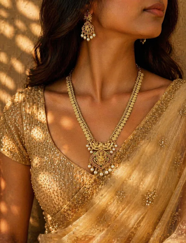 Golden_White_Alloy_Temple_Pearl_Necklace_Set_For_Women