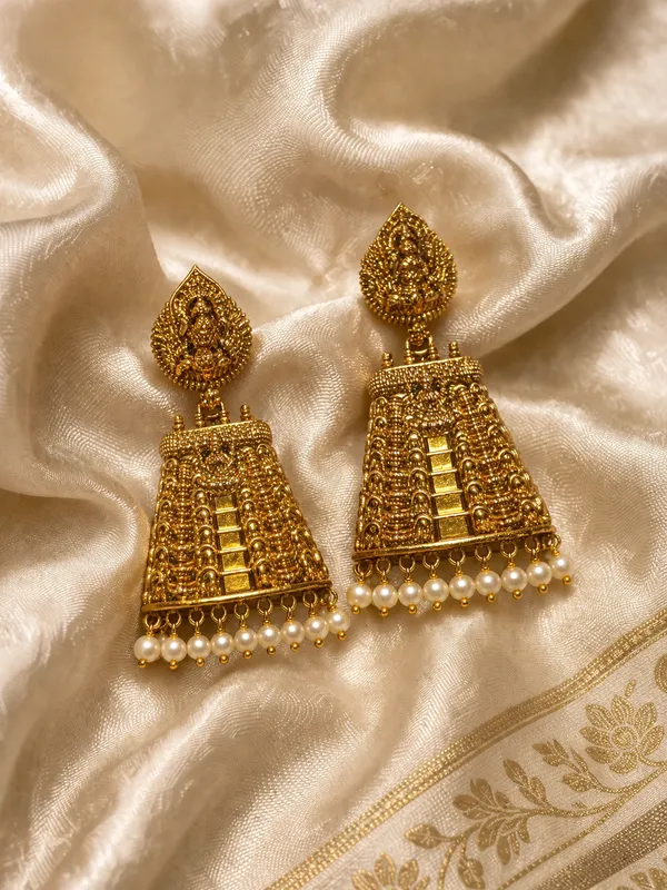Golden_And_White_Alloy_Temple_Jhumka_Earrings_With_Pearl_Drops_For_Women
