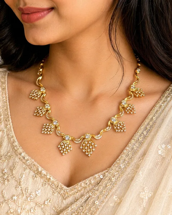 White_Golden_Alloy_Floral_Motif_Necklace_Set_For_Women