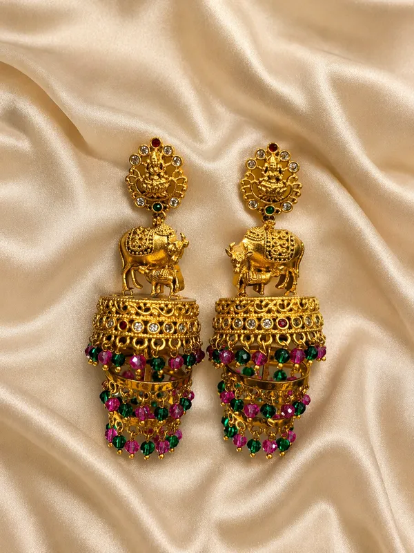 Pink_Green_Alloy_Elephant_Jhumka_Earrings_For_Women