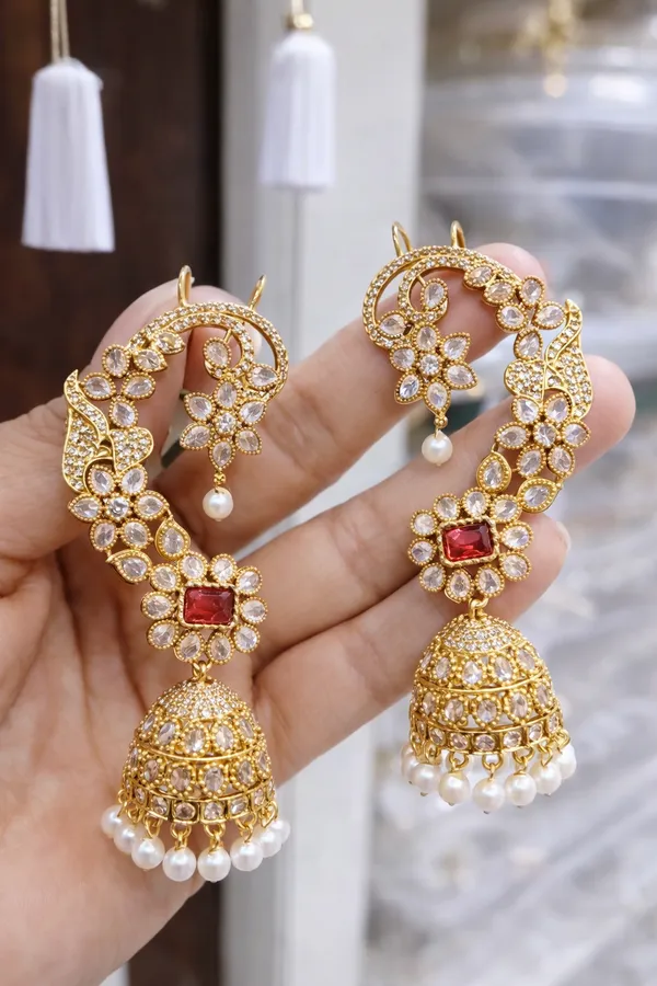 Red_And_Golden_Alloy_Kundan_Jhumka_Earrings_With_Pearl_Drops_For_Women