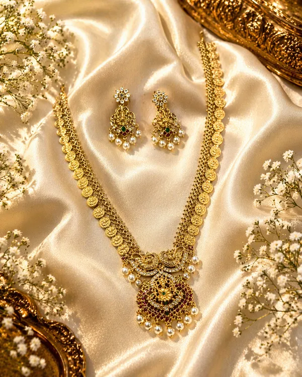 Golden_White_Alloy_Temple_Pearl_Necklace_Set_For_Women