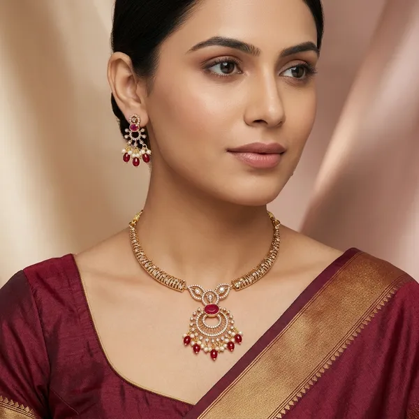 Golden_And_Red_Alloy_Gold_Plated_Ruby_Pearl_Pendant_Necklace_Set_For_Women