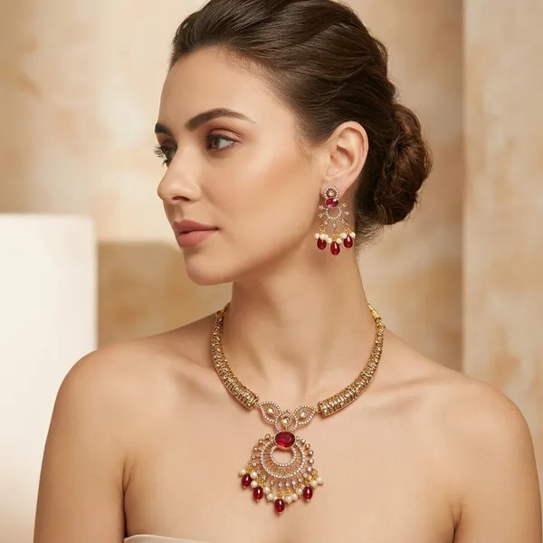 Golden_And_Red_Alloy_Gold_Plated_Ruby_Pearl_Pendant_Necklace_Set_For_Women