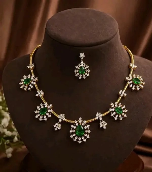 Green_White_Alloy_Gold_Plated_Stone_Necklace_Set_For_Women