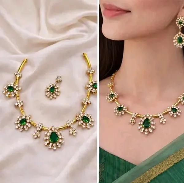 Green_White_Alloy_Gold_Plated_Stone_Necklace_Set_For_Women