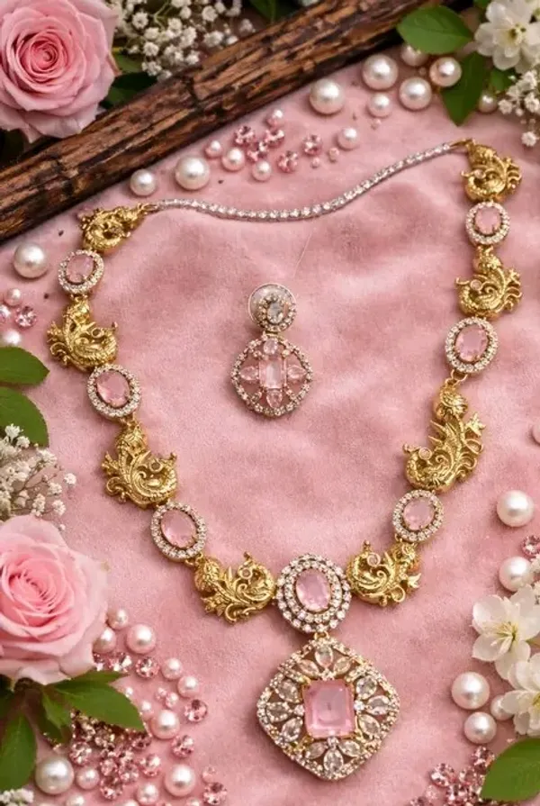 Royal_Gold_Plated_Pink_Crystal_Necklace_Set
