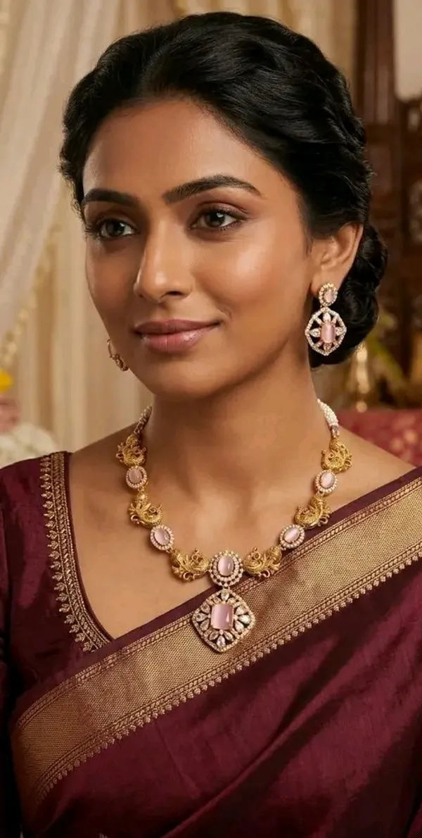 Royal_Gold_Plated_Pink_Crystal_Necklace_Set