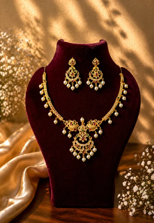 White_Golden_Alloy_Kundan_Pearl_Drop_Necklace_Set_For_Women